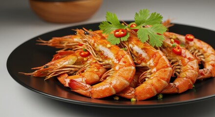 Grilled shrimps with chili isolated