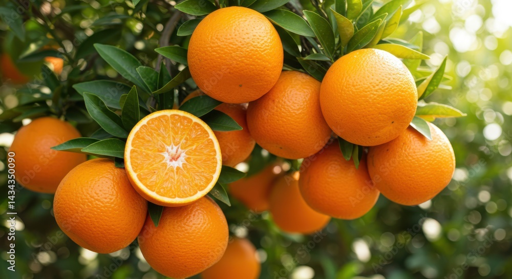Poster ripe oranges on tree branch isolated background