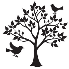 Birds with spring tree stock illustration 