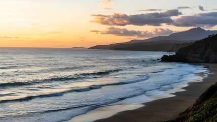 Obraz premium sunset over the beach waves in the water.