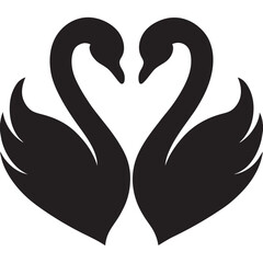 Two swans forming a heart shape with their necks on a peaceful lake 