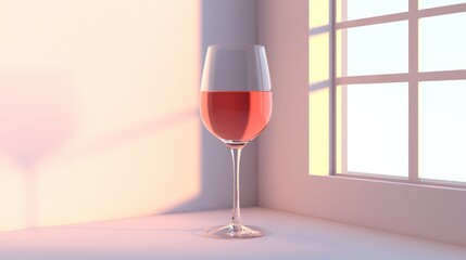 Ros? wine glass, sunlit room, window, calm