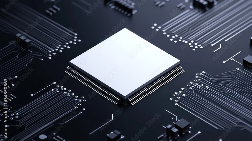 Poster microchip on a printed circuit board for high-tech design or electronic system