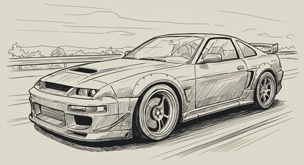 Fototapeta premium line art drawing of car for children coloring books illustration vector design digital 