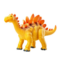 Fototapeta premium Yellow toy dinosaur with orange spikes isolated on white background