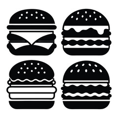 Four Different Types of Burgers Black and White Icon Set