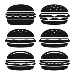 Six Black and White Hamburger Icons Set