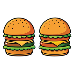 Two Delicious Cartoon Burgers Illustration