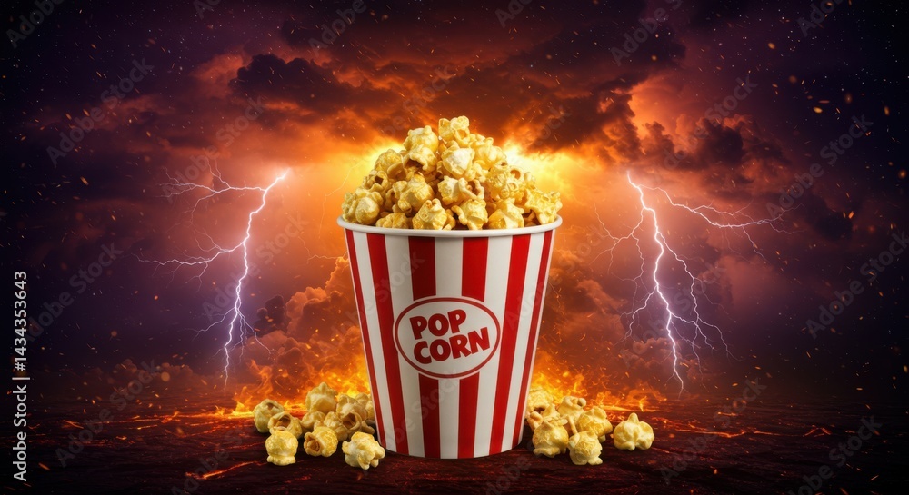 Poster popcorn bucket with lightning isolated background