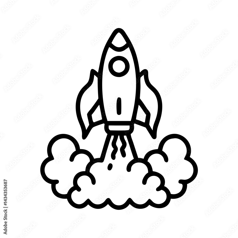 Poster rocket launch icon vector illustration for startup business and technology projects design