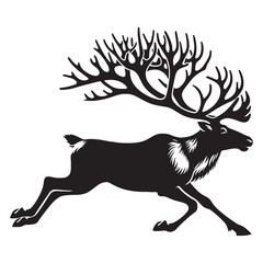 Balanced-form caribou silhouette vector perfect for clean design layouts – caribou silhouette – caribou vector – caribou illustration – silhouette of caribou

