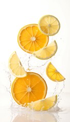 lemon slices in splashing water