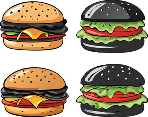 Four Delicious Burger Illustrations Classic and Black