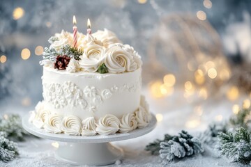 Fototapeta premium An elegant winter birthday cake