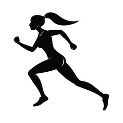 female runner silhouette ponytail flying vector line art