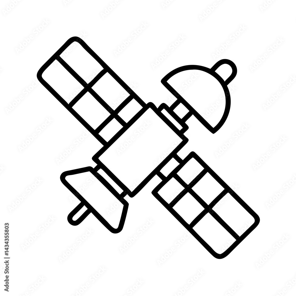 Poster satellite outline vector drawing for space exploration and communication technology design element