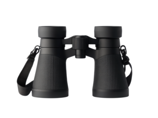 High-Resolution PNG Image of a Pair of Black Binoculars with Front Lenses Facing Forward on Transparent Background — Detailed Optical Equipment for Outdoor Adventure, Bird Watching, and Exploration