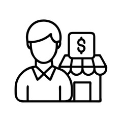 Illustration of shop owner small business entrepreneur retail store front dollar sign icon symbol vector
