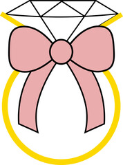 Diamond Ring with bow, diamond ring with ribbon, coquette diamond ring illustration  