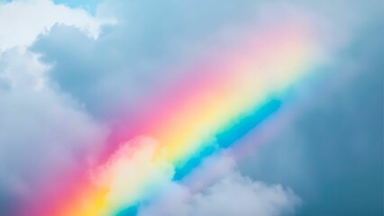 A Vibrant rainbow arches across a partly cloudy sky, creating a picturesque scene