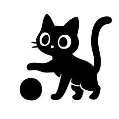Cute cat playing with ball silhouette
