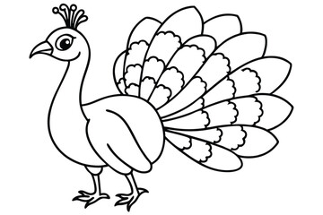 Peacock illustration coloring page for kids.