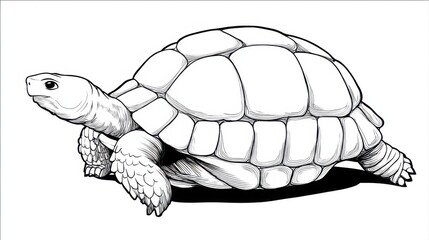 Turtle with a unique shell structure walks on a white background showcasing its features and textures during a creative illustration session