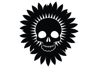 Silhouette Skull Sunflowers isolated on white background