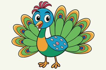 Peacock illustration coloring page for kids.