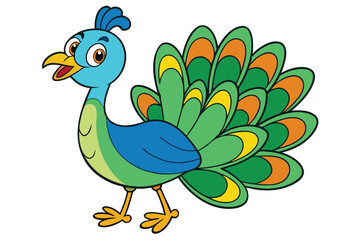 Peacock illustration coloring page for kids.