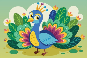 Peacock illustration coloring page for kids.