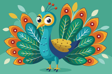 Peacock illustration coloring page for kids.