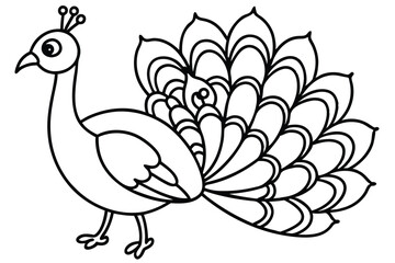 Peacock illustration coloring page for kids.