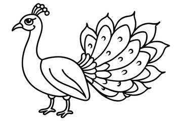 Peacock illustration coloring page for kids.
