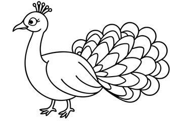 Peacock illustration coloring page for kids.