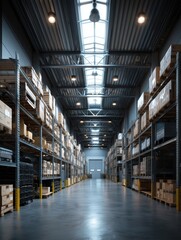 Fototapeta premium Minimalist warehouse design with wide central aisle
