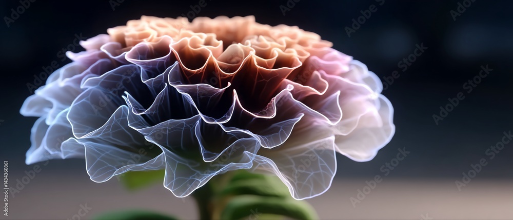 Poster a digitally rendered flower with layered petals in soft gradient colors and intricate details