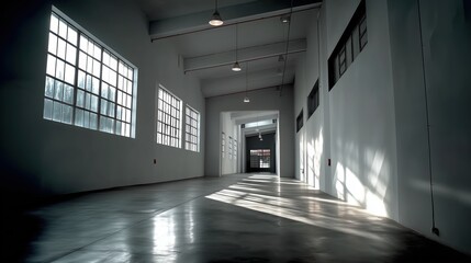 Fototapeta premium Dust-free warehouse aisle with large upper windows