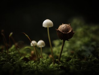 Mushrooms and seed pod still life