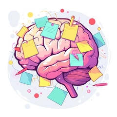 Brain illustration with sticky notes and reminders
