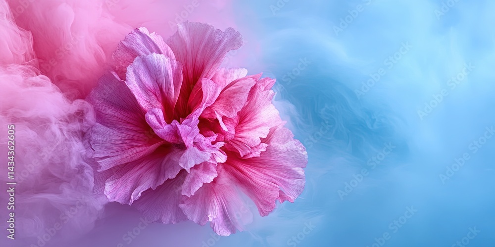 Poster abstract image of flowers dissolving into the surrounding fog, soft and blurred.