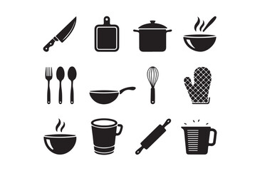 Kitchen Utensils Icon Set Minimalist Cooking Tools Silhouettes for Design