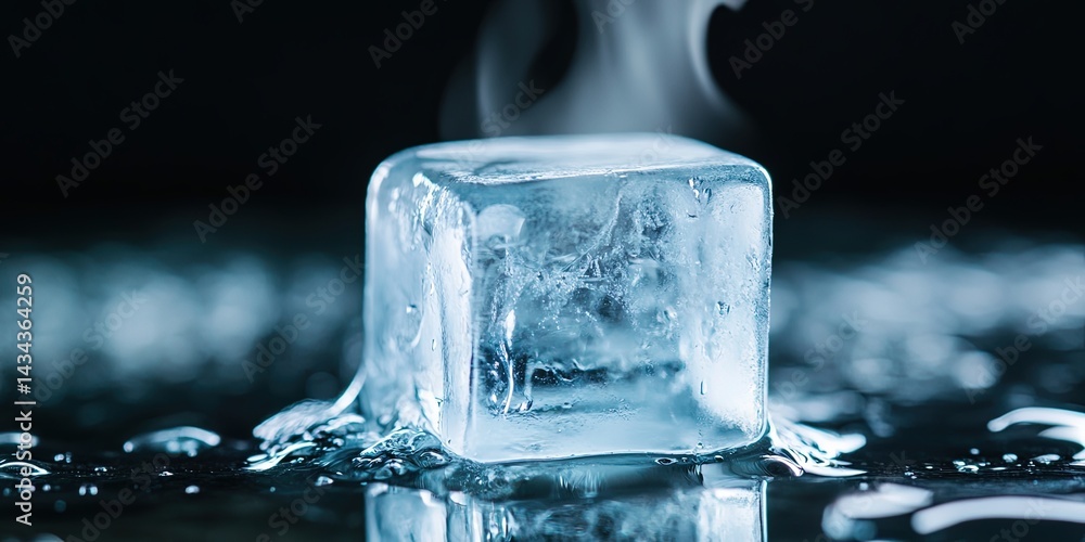 Poster ice cube melting and releasing vapor, creating a smooth flow between states.