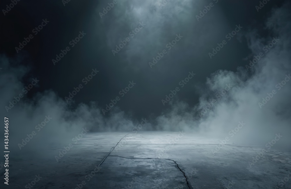 Poster dark room empty with smoke fog on concrete floor. moody abstract background offers copy space for pr