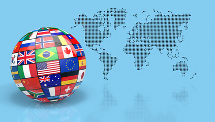 International Flags Globe And World Map Backdrop