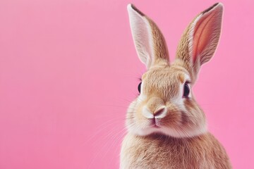 Fototapeta premium Charming rabbit face with long ears against vibrant pink backdrop, perfect for spring festivities and easter celebrations, capturing playful and delightful moments in joyful scenes