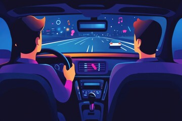 Futuristic Night Drive in a Car