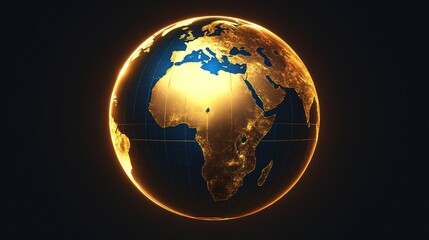 Fototapeta premium Golden Earth Globe, Night, Africa, Global, Connections, Background, Stock Photo