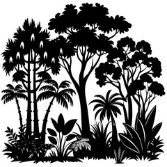 Diverse Tree Silhouette And Jungles Vectors