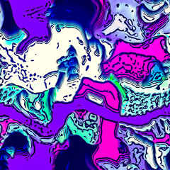 Modern marbled boho seamless pattern. Funky blue pink wavy fashion background design. Painterly swirl effect for summer retro 80s vibes.